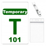 Custom Printed Numbered PVC Temporary Badge , Zipper Badge Holders + Strap Clips - 10 pack